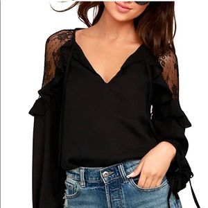 New! Lace shoulder top. Worn once. Black medium
